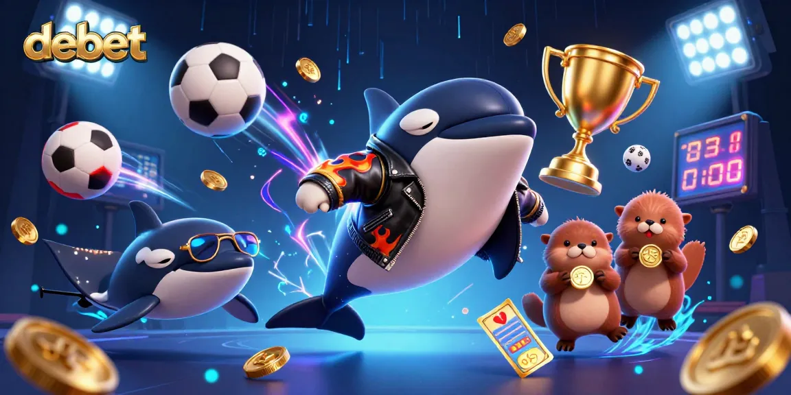 Experience the debet excitement with dynamic characters and sports elements in a vibrant casino scene.