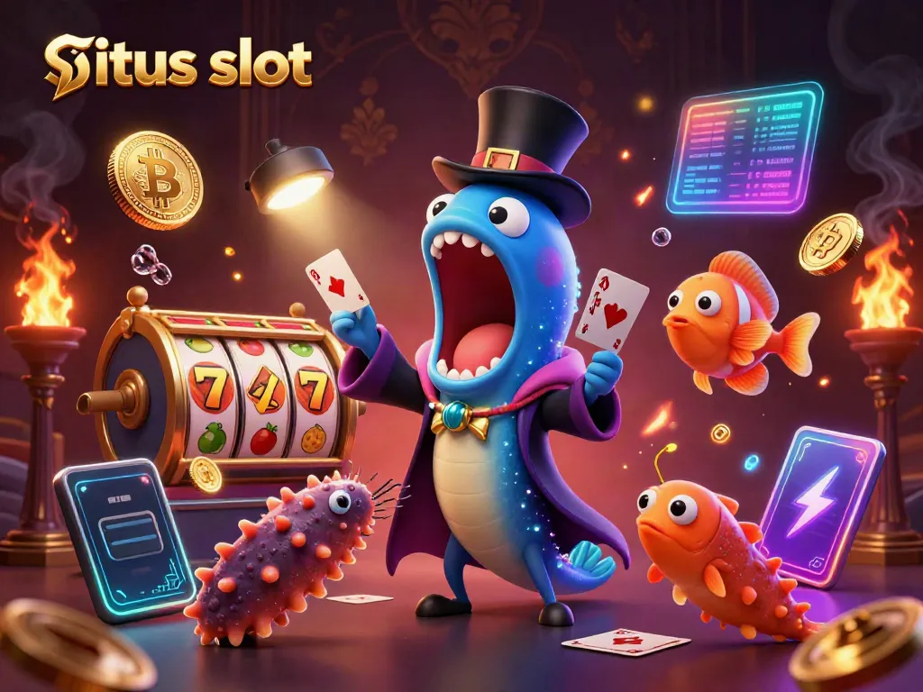 Beraksi dalam permainan situs slot, ikan gulpers bioluminescent dan ikan pemancing yang mengenakan topi menghibur dengan trik sulap.