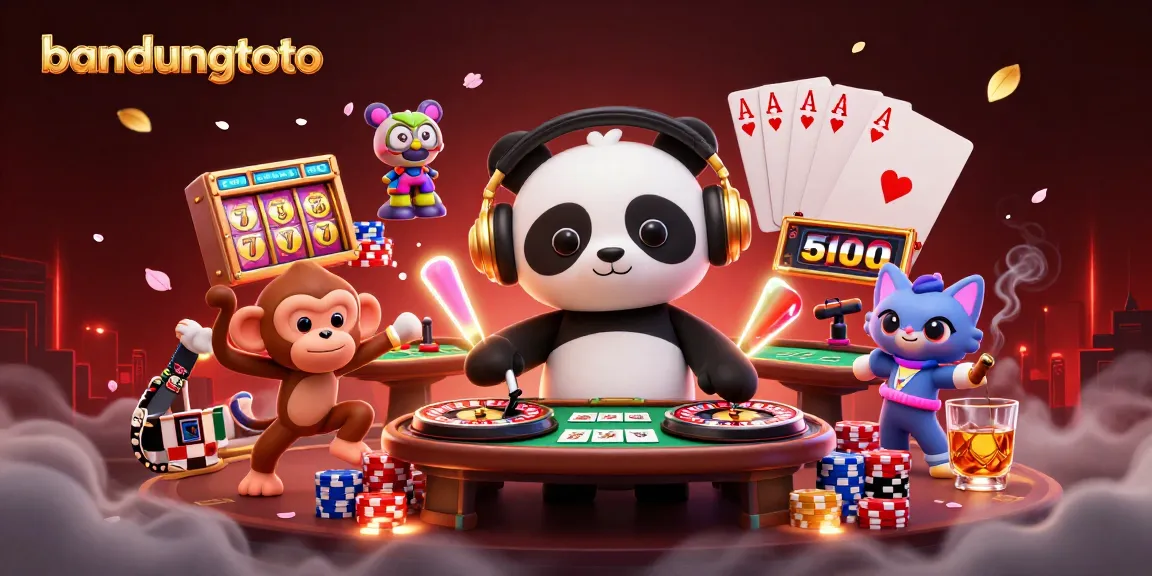 Experience the excitement with bandungtoto, featuring vibrant casino characters in an energetic gaming scene.