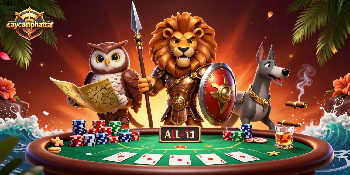Experience thrilling gameplay with caycanhphattai, featuring a vibrant 3D scene of poker action and dynamic characters.