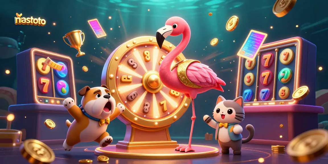 Experience excitement with niastoto as a flamingo host spins a jackpot wheel, thrilling contestants.