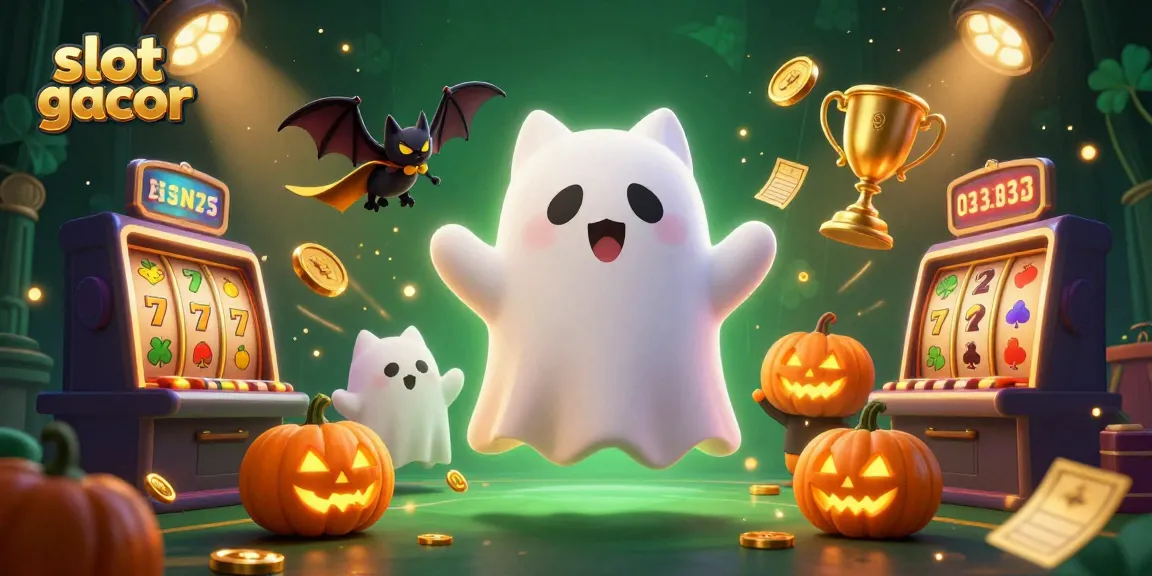 Experience slot gacor excitement with a ghost cat and slot machines in a vibrant casino scene.