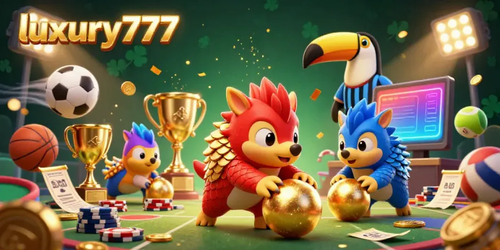 Experience the thrill of luxury777 with vibrant pangolins bowling through poker chips as confetti showers down.