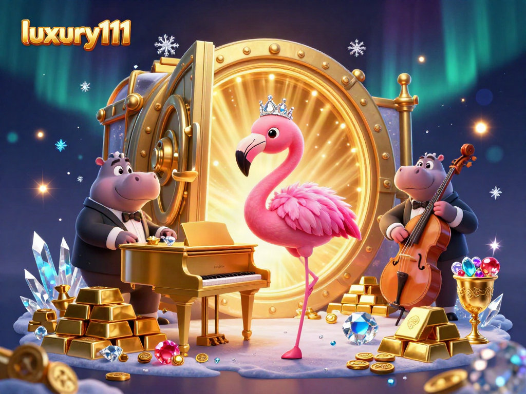 luxury111 captivates players with a vibrant casino scene featuring a singing flamingo and hippo bassist