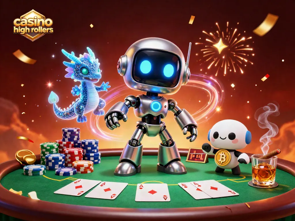 Experience thrilling gameplay with casino high rollers at exclusive poker tables, featuring vibrant 3D illustrations.