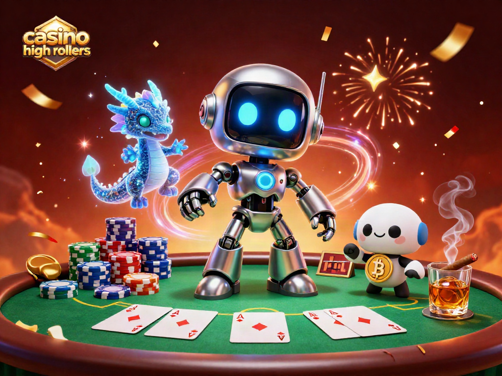 Experience thrilling gameplay with casino high rollers at exclusive poker tables, featuring vibrant 3D illustrations.
