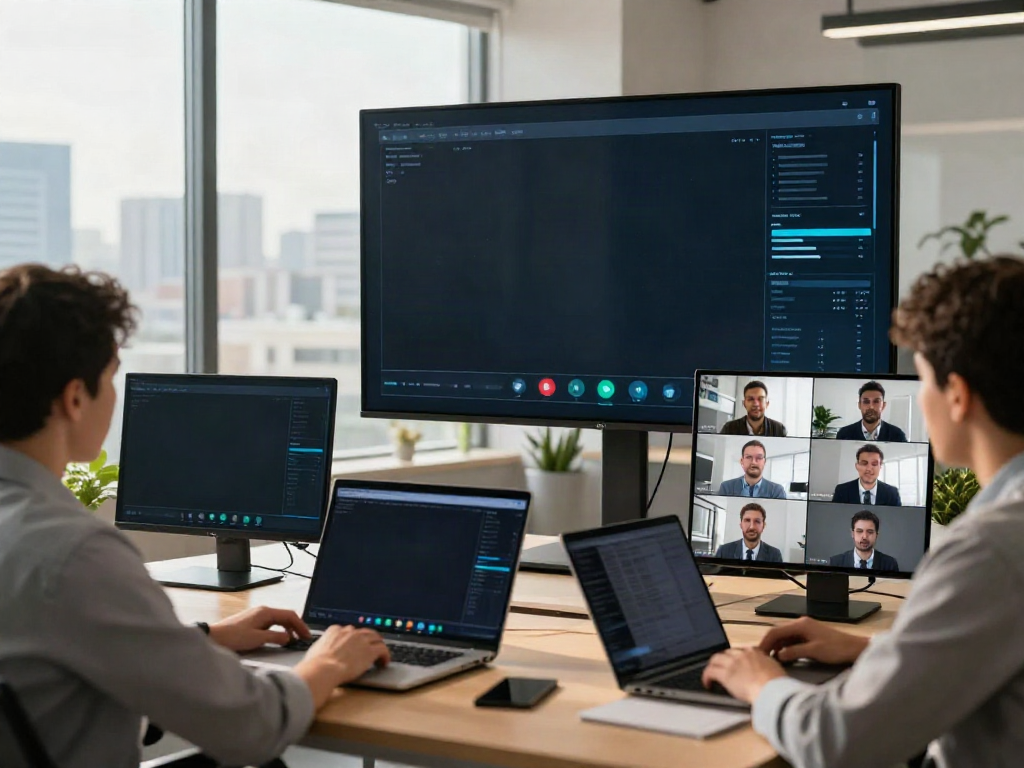 Deepfake protected Conferencing technology at a professional meeting with team collaboration.