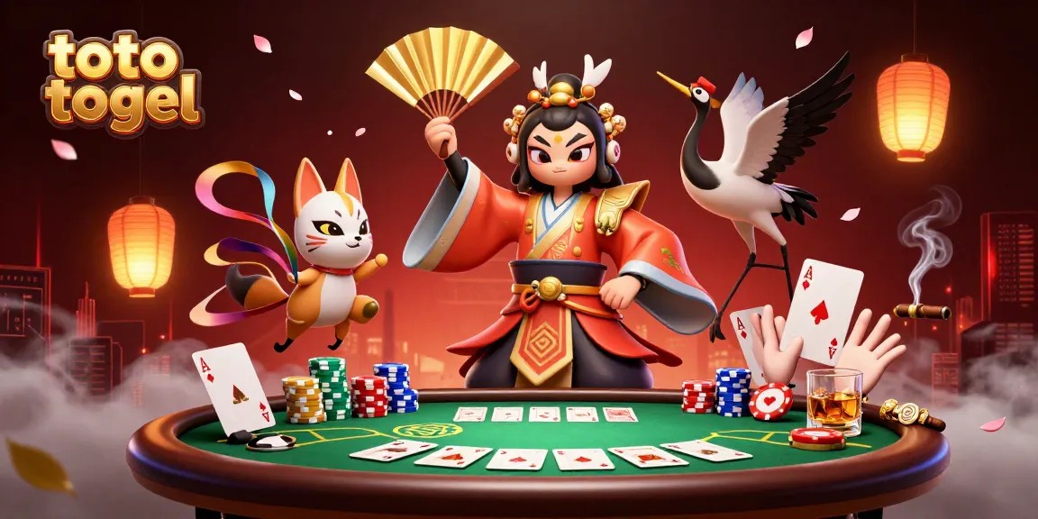 Engage in toto togel excitement with vibrant 3D casino action featuring kabuki and kitsune characters.