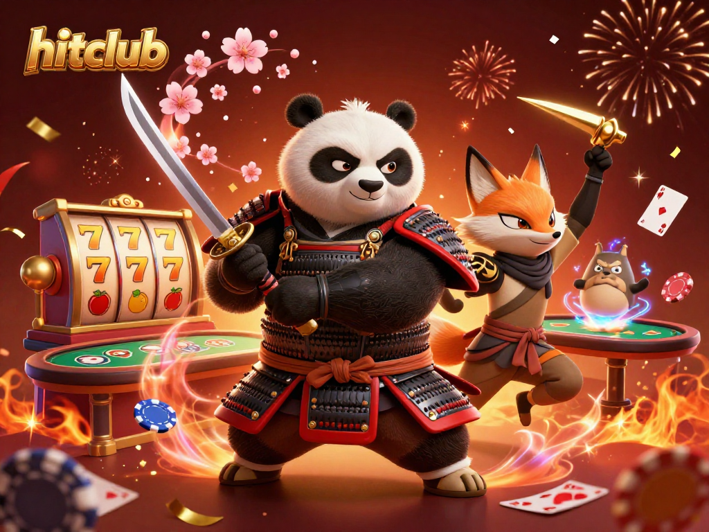 Experience exciting gameplay with hitclub's lively 3D samurai panda and dynamic casino elements.