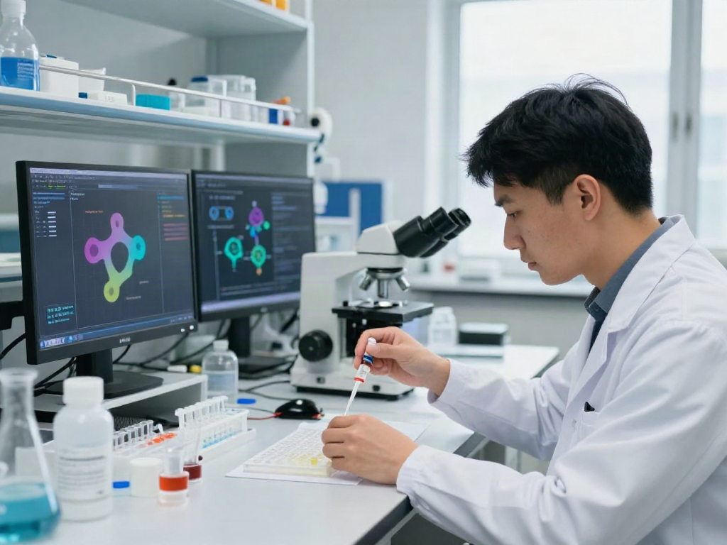 KPV peptide research in action in a modern laboratory setting, showcasing scientists and equipment.