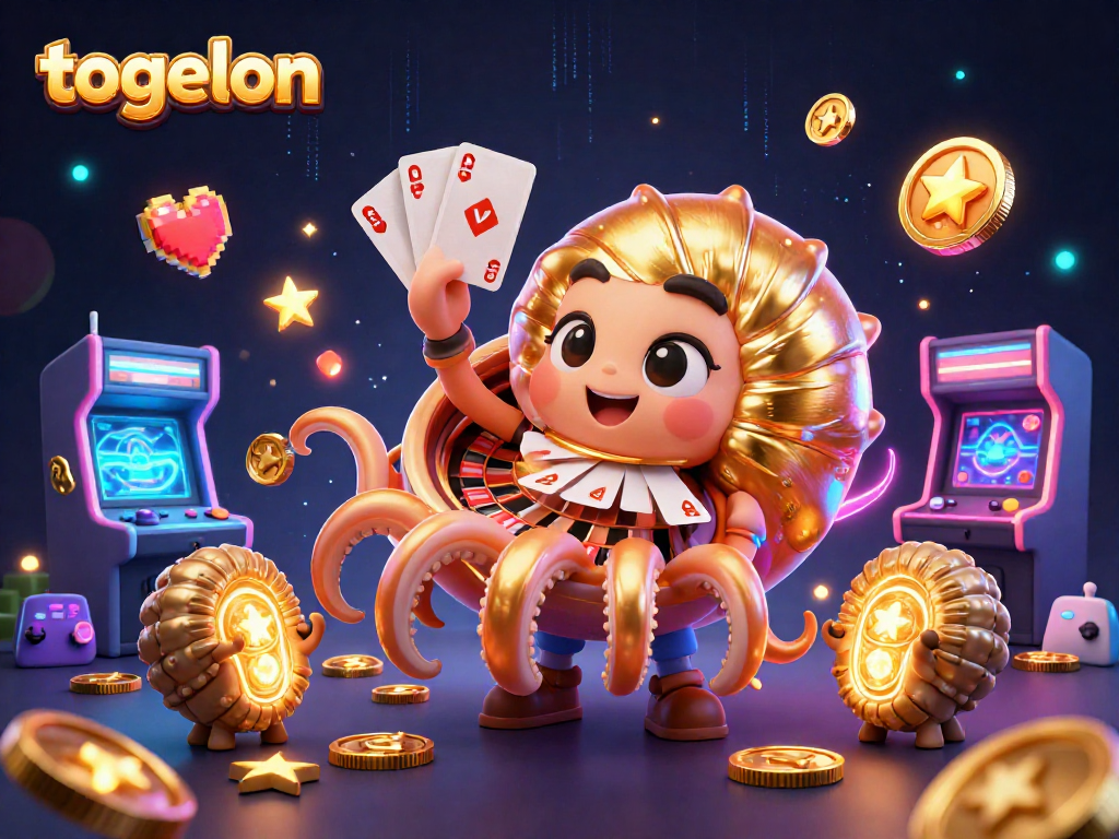 Engage in the thrilling world of togelon with colorful game machines and a giant nautilus character.