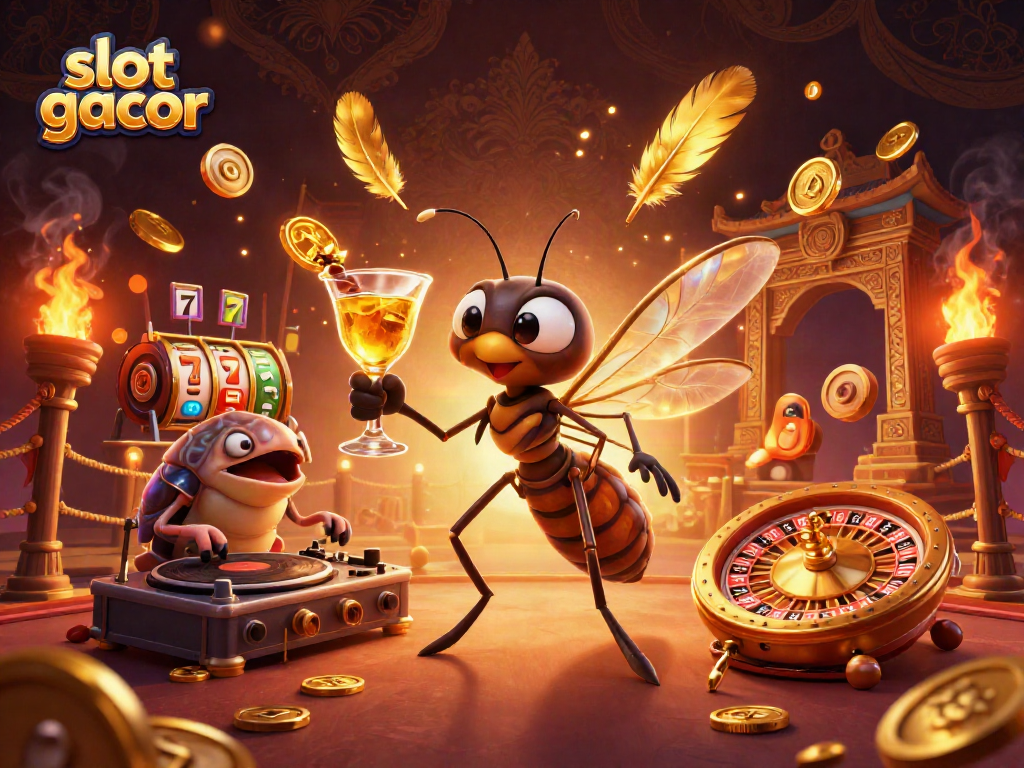 Experience slot gacor excitement with dynamic 3D casino characters in an immersive illustration.