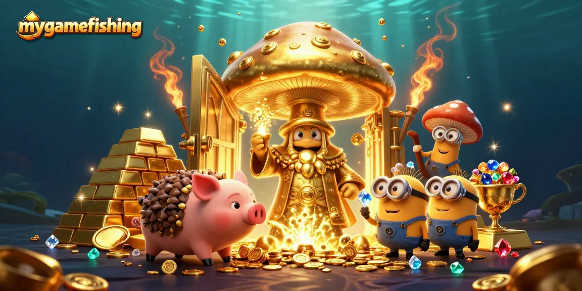 Experience the thrill of mygamefishing with magical treasures and vibrant 3D characters in a dynamic casino scene.