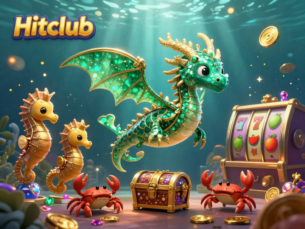 Hitclub offers exciting slot thrills with a dazzling underwater scene featuring a sea dragon and treasure!