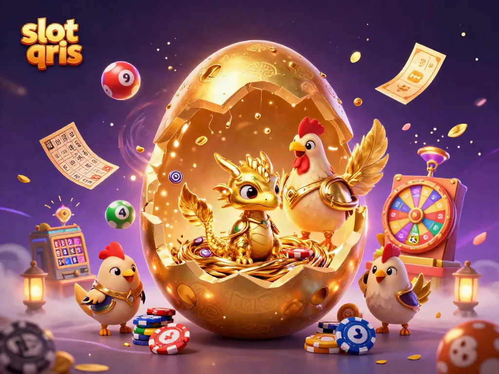 Experience the excitement of slot qris with a golden dragon and poker chips in a vibrant casino scene.