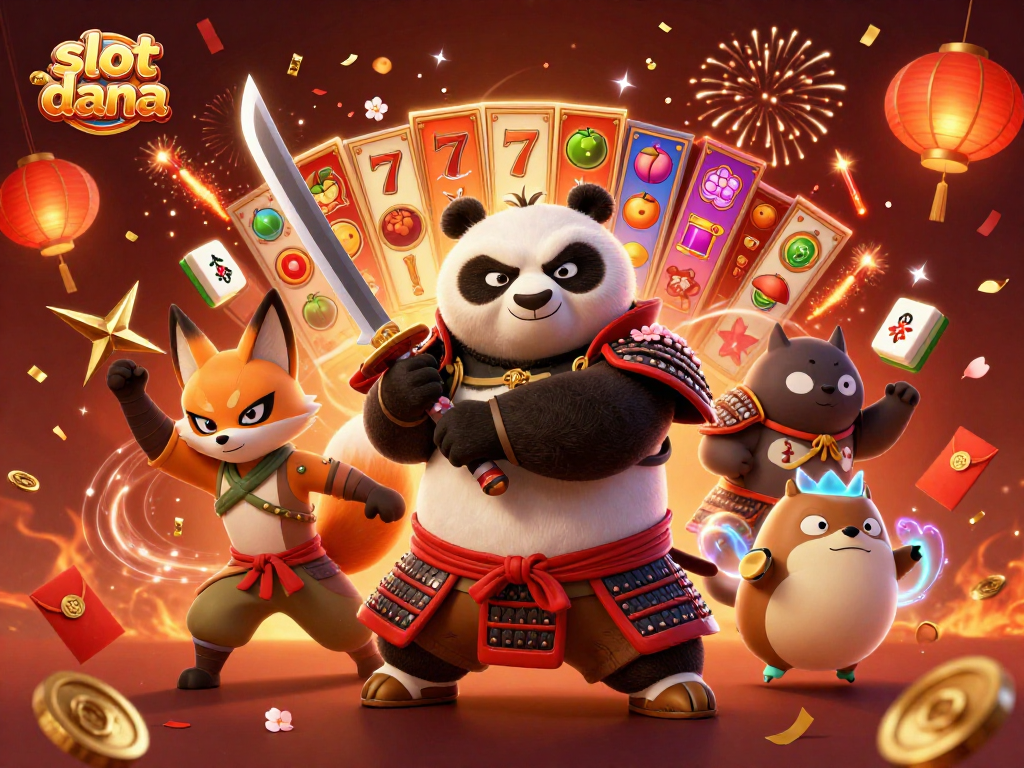Experience thrilling gameplay with slot dana as the samurai panda and ninja fox celebrate wins through vibrant symbols.