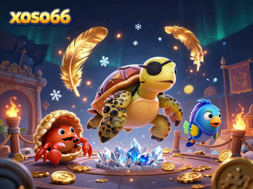Engage in thrilling games with xoso66 as a pirate turtle and friends float above hidden treasures.