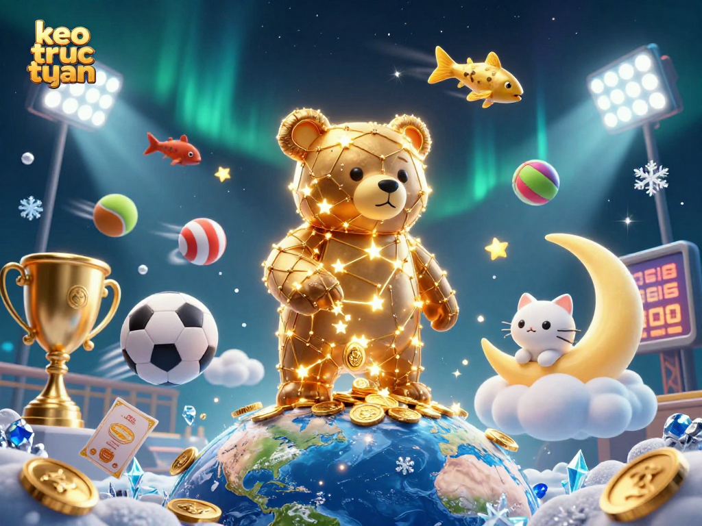 Bet on keo truc tuyen and celebrate winning moments with golden trophies and sports elements.