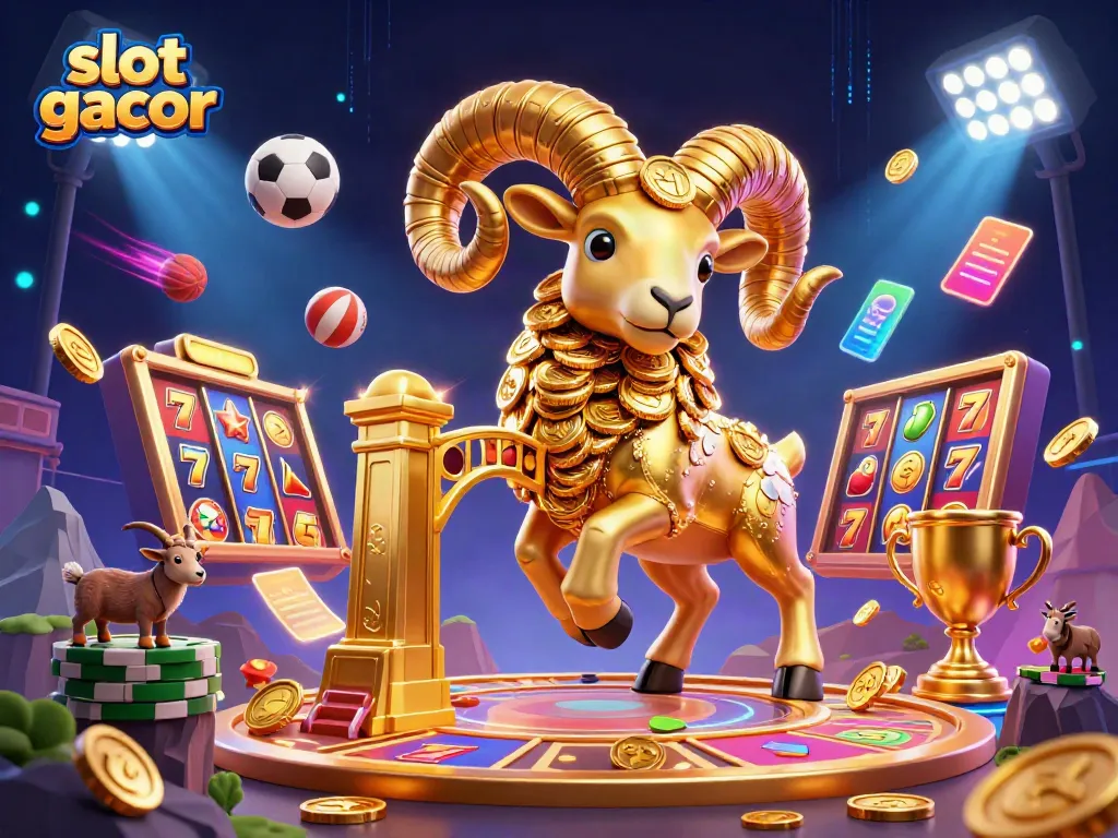 Experience thrilling slot gacor action with vibrant symbols and a golden ram charging through the gate.