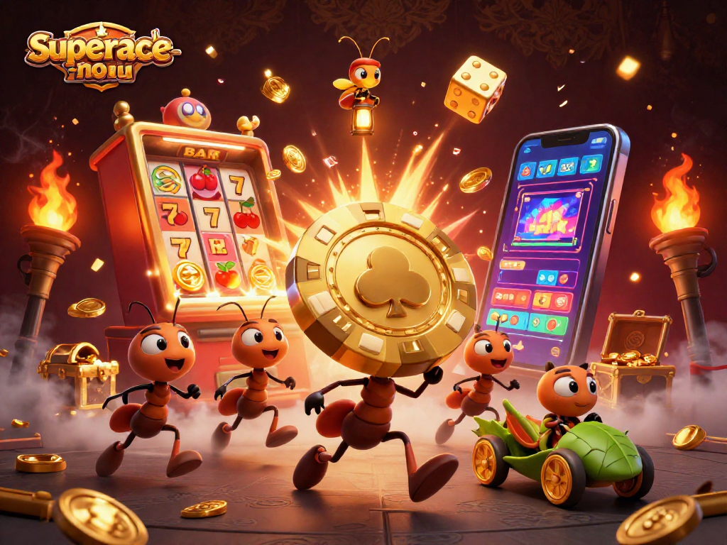 Win big with superace-nohu in a dynamic heist of golden poker chips and slot machines!