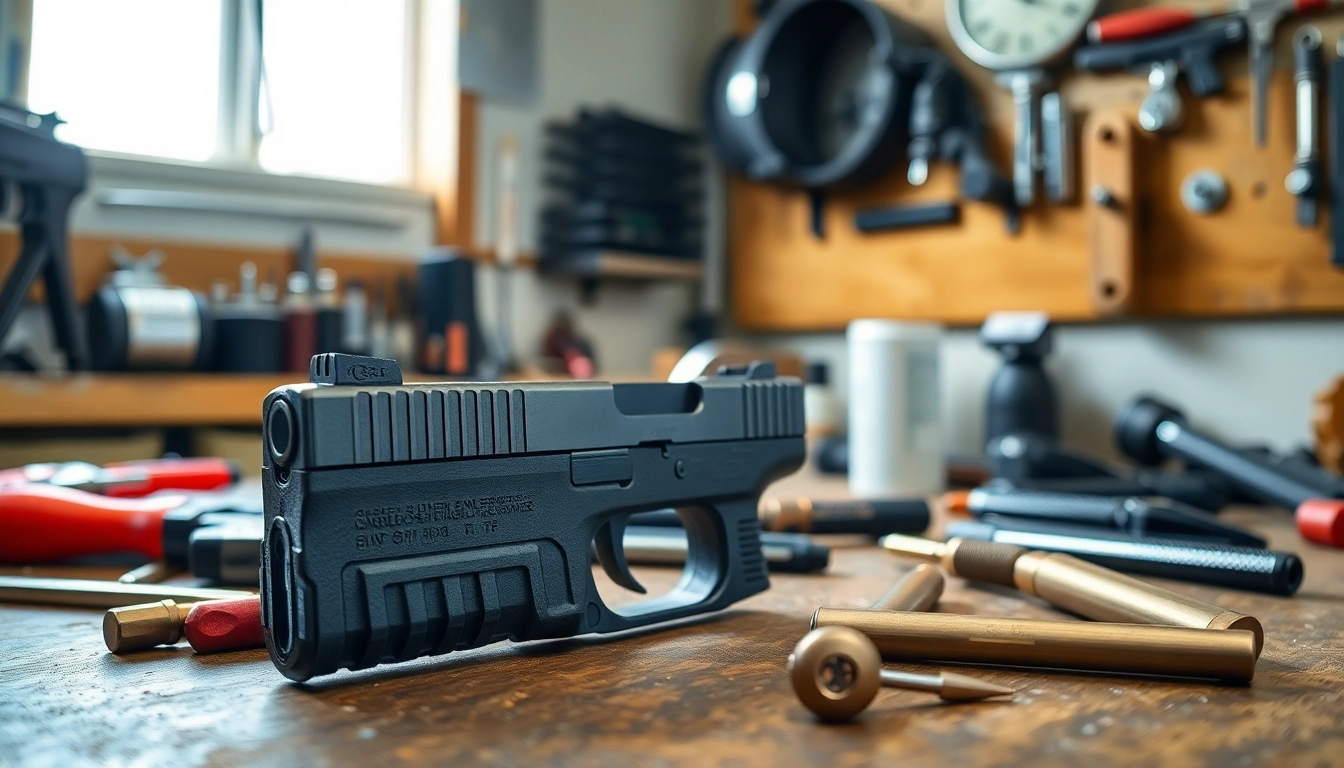 Customize your glock 19 slide with precision tools on a workbench.