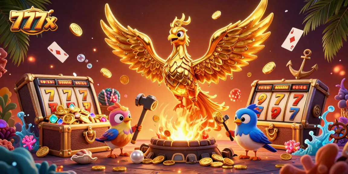 Experience thrilling gameplay with the 777x golden phoenix amidst vibrant casino elements.