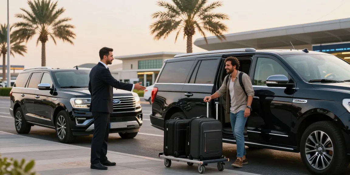 Premium Airport Transfers Service Dubai with chauffeur greeting traveler at Dubai International Airport.