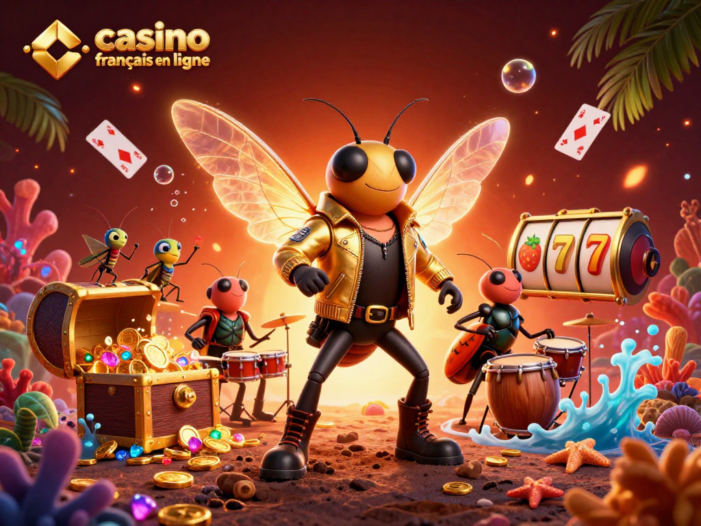 Visuellement captivant casino francais en ligne avec une scène musicale animée de personnages joyeux