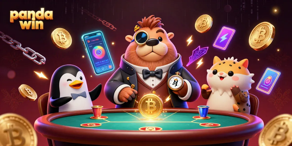 Panda win celebrates with the jolly walrus and friends at an underwater poker showdown.