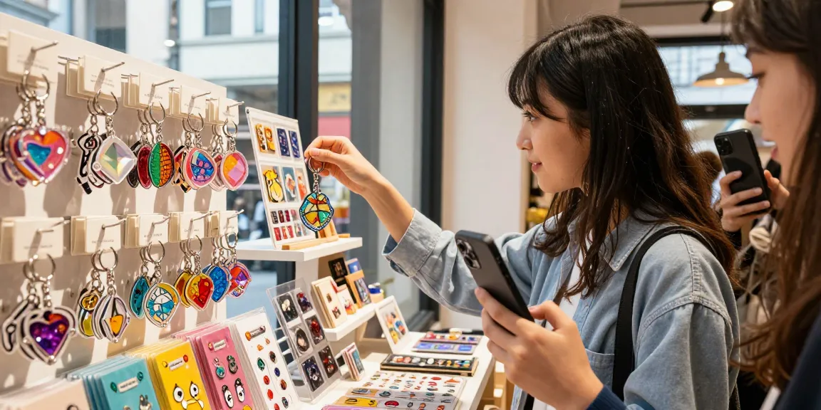 Custom Acrylic Diamond Keychain showcased in an urban boutique, highlighting personalised shopping experiences.