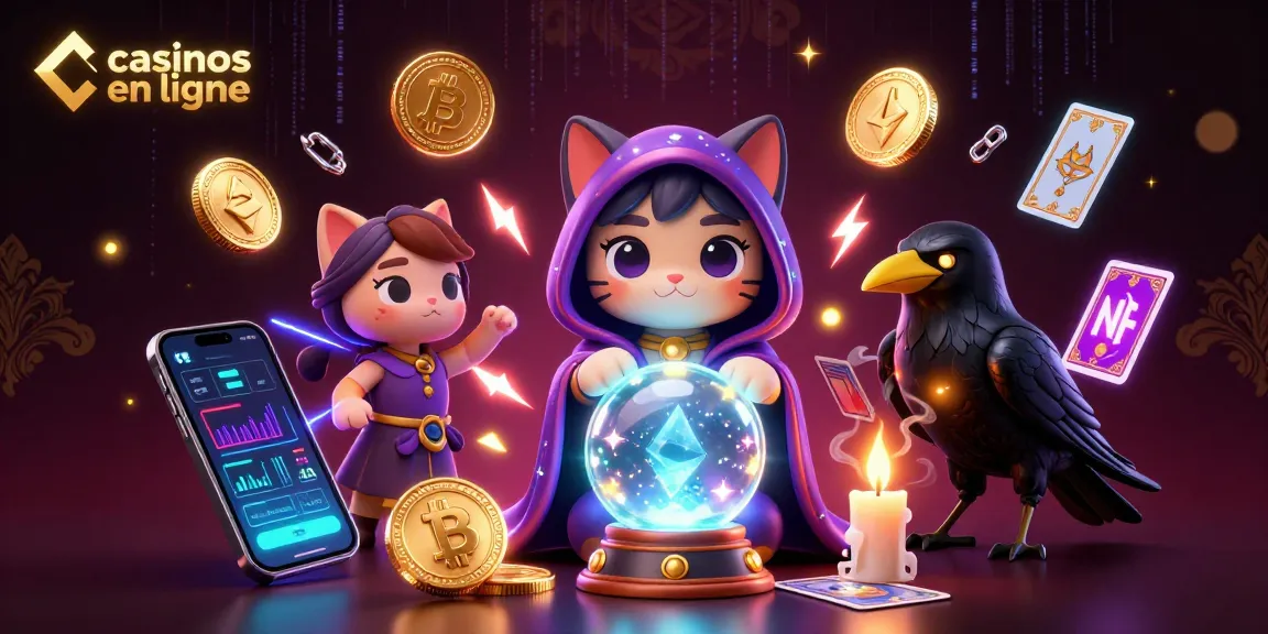 Plongez dans l'univers des casinos en ligne avec un chat mystique, un corbeau et des flammes dans une scène vibrant d'énergie.