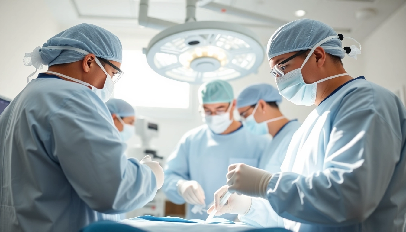 Surgical Treatment Cente scene showcasing professionals in action within a well-equipped operating room.
