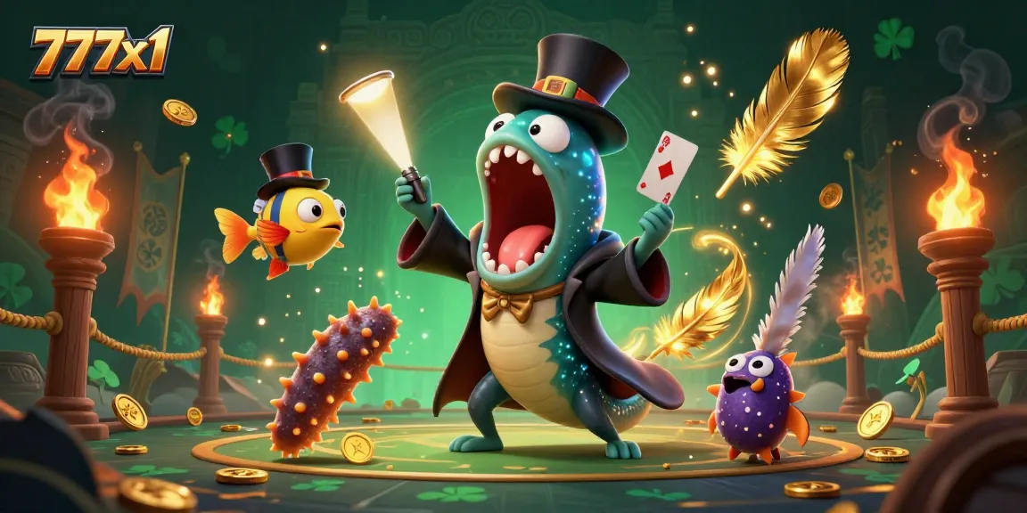 Experience thrilling magic at 777x1 as our sea creatures perform enchanting card tricks in a vibrant casino setting.