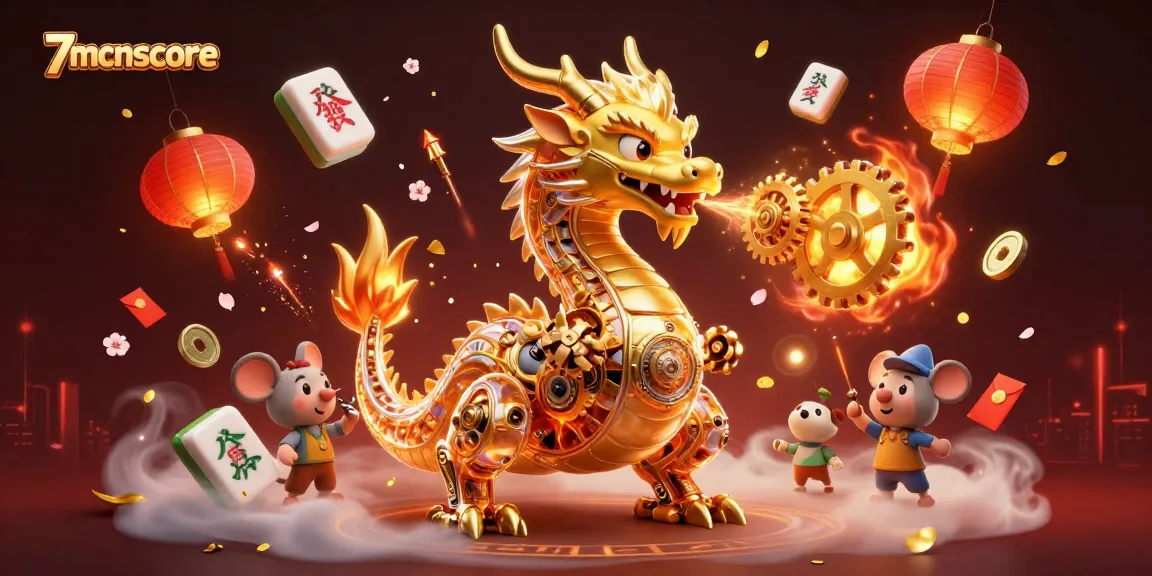 Engage with the thrilling world of 7mcnscore featuring a golden dragon among vibrant casino elements.